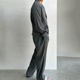 Ouzey 11604 Textured Blazer & Relax Straight Pants