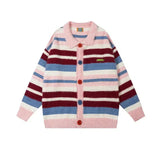 Ouzey Pink Striped Knitted Cardigan