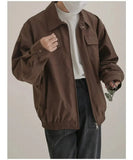 Ouzey Retro Lapel Zip Bomber Jacket