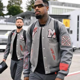 Ouzey Trendy Soccer Fashion New Men's Embroidered Bomber Jacket Hip Hop Letter Splicing Leather Baseball Clothing Y2K Jacket