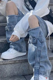 Ouzey 2024 New American Detachable Zipper Jeans Men And Women Y2k High Street Fashion Casual Straight Tooling Pants Tide Streetwear