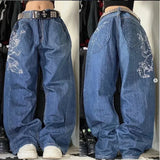 Ouzey Y2K Baggy Jeans Streetwear Womens Hip Hop Skull Graphic Jeans Black Pants New Harajuku Gothic High Waisted Wide Leg Trousers