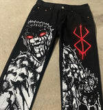 Ouzey Streetwear Jeans Y2K Japanese Harajuku Hip Hop Graphic Print Baggy Jeans Black Pants Mens Gothic High Waist Wide Leg Trousers