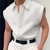 Ouzey Tops 2024 Korean Style New Men Simple All-match Shirts Stylish Streetwear Male Solid Color Lapel Sleeveless Blouse S-5XL