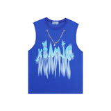 Ouzey Y2k Clothes Women American Klein Blue Chain Foam Letter Sports Vest For Men And Women Summer Loose Casual Basketball Bf Wind Top