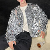 Ouzey 90s Streetwear Mens Street Sequin Stage Performance Short Jacket Autumn Genderless Nightclub Niche Personality Fashion Trend Jacket Unisex