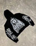 Ouzey Fashiable Girl Printed Pattern Black Oversizeds Style Hoodies American Street Gothic Sweatshirts Retro Versatile Pullovers