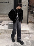 Ouzey Spring Autumn Cool Short Black Shiny Patent Pu Leather Jacket Shirt Men Singe Breasted Luxury Designer Emo Clothes