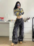 Ouzey 2023 New American Multi-pocket Overalls Female Y2K Fashion Trend High Street Retro Heavy Industry Loose Casual Wide-leg Jeans