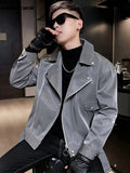 Ouzey Spring Autumn Cool Black Shiny Reflective Patent Pu Leather Biker Jacket Men Belt Zipper Plus Size European Fashion