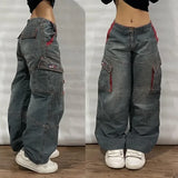 Ouzey Y2K Baggy Jeans Womens New Multi-pocket Washed Vintage Jeans Harajuku Oversized Denim Pants High Waist Wide Leg Pants Trousers