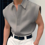 Ouzey Tops 2024 Korean Style New Men Simple All-match Shirts Stylish Streetwear Male Solid Color Lapel Sleeveless Blouse S-5XL