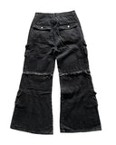 Ouzey American Harajuku Pocket Washed Black Distressed Jeans Men's Autumn Loose Harajuku Y2K Raw Edge Pants Street Rap Wide Leg Pants