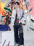 Ouzey 90s Streetwear Abstract Art Print Zipper Padded Jacket Male Trendy Long Sleeve Pocket Warm Coats 2024 Autumn Winter Thick Bomber Wadded Jackets