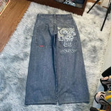 Ouzey American New Embroidered Jeans Y2K Hip Hop Rock Fashion Street Retro Harajuku Loose High Waist Wide Leg Pants For Men And Women