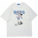 Ouzey 2024 Harajuku Cartoon Girl Cat Japanese Women's Tops T Shirt Streetwear Men T-Shirt Summer Short Sleeve Tshirt Tops Tees Unisex