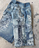 Ouzey Gothic Trend New Hand-painted Cross Printed Short Jeans Men's Loose Straight Five-point Jeans Street Hip-hop Rap Y2K Shorts