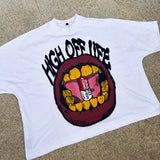 Ouzey Loose graffiti letters ins summer couple washed tops hip-hop street style printed cotton daily commuting short-sleeved T-shirt