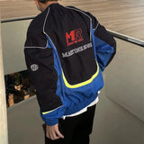 Ouzey 90s Streetwear 2024 New Blue Racing Jacket Casual Bomber Jacket Lapel High Quality Vintage Luxury Designer Brand Unisex Unique Trendy