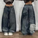 Ouzey 2024 American New Fashion Baggy Jeans Y2K Harajuku Oversized Print Casual Retro High-waisted Jeans Men And Women Wide Trousers