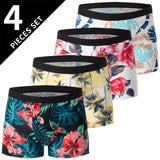 Ouzey 4-piece MEN'S Fashionable and Charming Flower Underwear Comfortable and Breathable Crotch Boxers Teenagers plus Size Underwear.