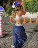 Ouzey Y2k European and American retro loose straight pants classic fashion Harajuku hip-hop street low-waist wide-leg pants for women