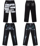 Ouzey Street Wear Embroidered Jeans Y2K Clothes Mens Punk Rock Hip Hop Letter Embroidered Baggy Jeans Black Pants Wide Leg Trousers