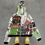 American Cartoon Graffiti Zipper Hoodie Y2K Clothes Men Harajuku Goth Hip Hop Graphics Oversized Hoodie Sweatshirt Zipper Jacket