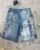 Ouzey Gothic Trend New Hand-painted Cross Printed Short Jeans Men's Loose Straight Five-point Jeans Street Hip-hop Rap Y2K Shorts