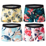 Ouzey 4-piece MEN'S Fashionable and Charming Flower Underwear Comfortable and Breathable Crotch Boxers Teenagers plus Size Underwear.