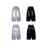 Ouzey Stylish and simple Korean style pocket cartoon light color jeans aesthetic Harajuku casual design high waist wide leg pants y2k