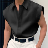 Ouzey Tops 2024 Korean Style New Men Simple All-match Shirts Stylish Streetwear Male Solid Color Lapel Sleeveless Blouse S-5XL