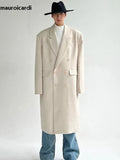 Ouzey Autumn Winter  Long Beige Oversized Thick Warm Soft Wool & Blends Coat Men Double Breasted Loose Korean Fashion 2025