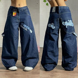 Ouzey Streetwear Fashion New Letter Pattern Printed Baggy Jeans Women Y2K Harajuku Hip-hop Popular High Waist Wide Leg Casual Trousers