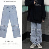 Ouzey 2024 New American Detachable Zipper Jeans Men And Women Y2k High Street Fashion Casual Straight Tooling Pants Tide Streetwear