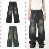 Ouzey Streetwear Vintage Y2k Men’s Jeans Black Baggy Trousers New Wide Leg Denim Pants Hip Hop Harajuku Distressed Straight Pants