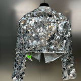 Ouzey 90s Streetwear Mens Street Sequin Stage Performance Short Jacket Autumn Genderless Nightclub Niche Personality Fashion Trend Jacket Unisex