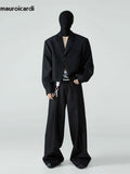 Ouzey Spring Autumn Long Loose Casual Baggy Flowy Soft Black Pleated Wide Leg Pants Men Luxury Designer Emo Clothing 2025