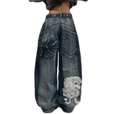 Ouzey 2024 American New Fashion Baggy Jeans Y2K Harajuku Oversized Print Casual Retro High-waisted Jeans Men And Women Wide Trousers