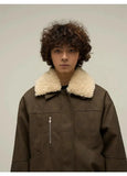 Ouzey Vintage Detachable Velvet Fur Neck Leather Jacket