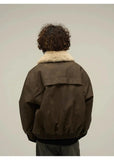 Ouzey Vintage Detachable Velvet Fur Neck Leather Jacket