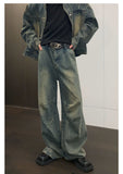 Ouzey Washed Retro Wide-leg Straight Jeans