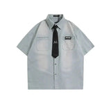 Ouzey Washed Short-Sleeved Shirt With Tie