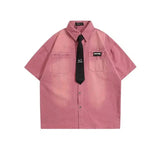 Ouzey Washed Short-Sleeved Shirt With Tie