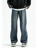 Ouzey Wavy Blue Straight-leg Wide-leg Jeans