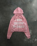 Ouzey 2024 Trendy Street Trend Brand Clothing Hip-hop Punk Style Letter Print Zipper Hoodie Men Pink Casual Retro Oversized Sweatshirt