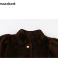 Ouzey Winter Long Thick Warm Soft Fluffy Brown Faux Mink Fur Coat Women Puff Sleeve Elegant Luxury Furry Overcoat 2025