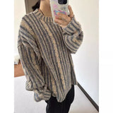 Ouzey Japanese cleanfit retro striped contrast sweater men's autumn and winter high street fashion brand niche lazy style sweater tops