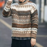 Ouzey Ferro Jacquard Christmas Sweater For Men Japanese Vintage Lazy High-end Feel Inner Winter Knitted Top Crew Neck