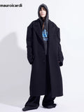 Ouzey Autumn Winter Cool Oversized Long Warm Black Woolen Coat Men Luxury Designer Clothes Wool Blends Overcoat 2025